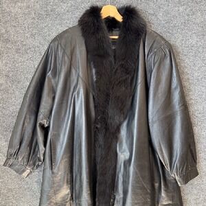 Modele Chombert Paris Leather Coat Fox Fur‎ Collar Rare Vintage Luxury Jacket